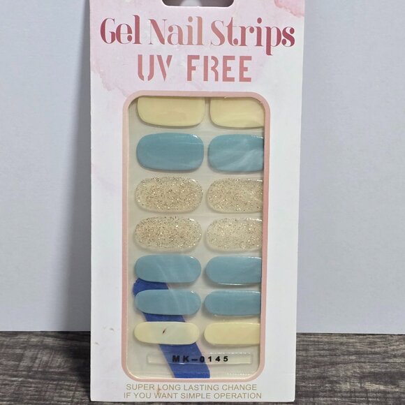 🖤 3/$12 Light Blue, White and Gold Glitter Nail Polish Strips - No UV Needed - Picture 2 of 3